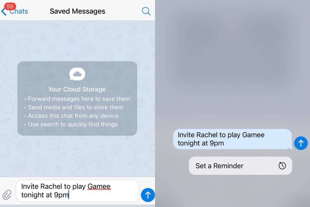 telegram hacks-set reminder via saved message