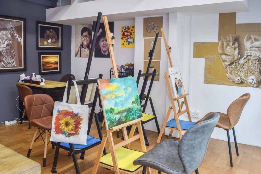 standing easel painting area of T-Art Studio