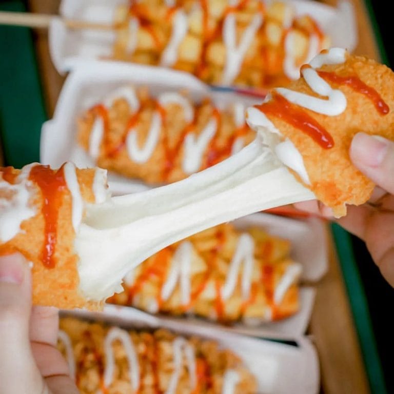 Snack on cheesefilled & ramencoated Korean corn dogs from CHUNZ